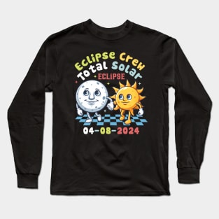 Eclipse Crew Total Solar Eclipse 04-08-2024 Retro Style Long Sleeve T-Shirt